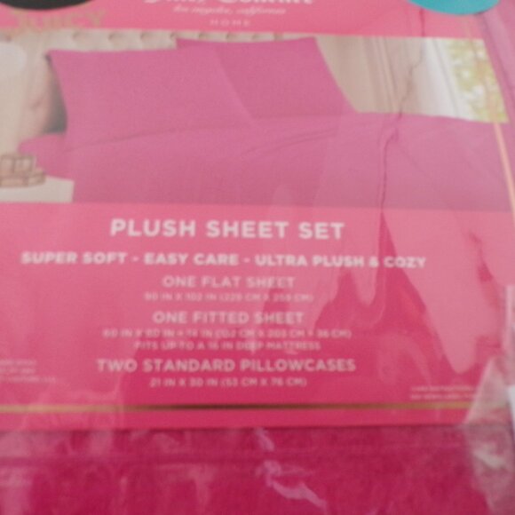 Juicy Couture 4pc QUEEN Plush Sheet Set Pink Soft & Cozy - Picture 3 of 6